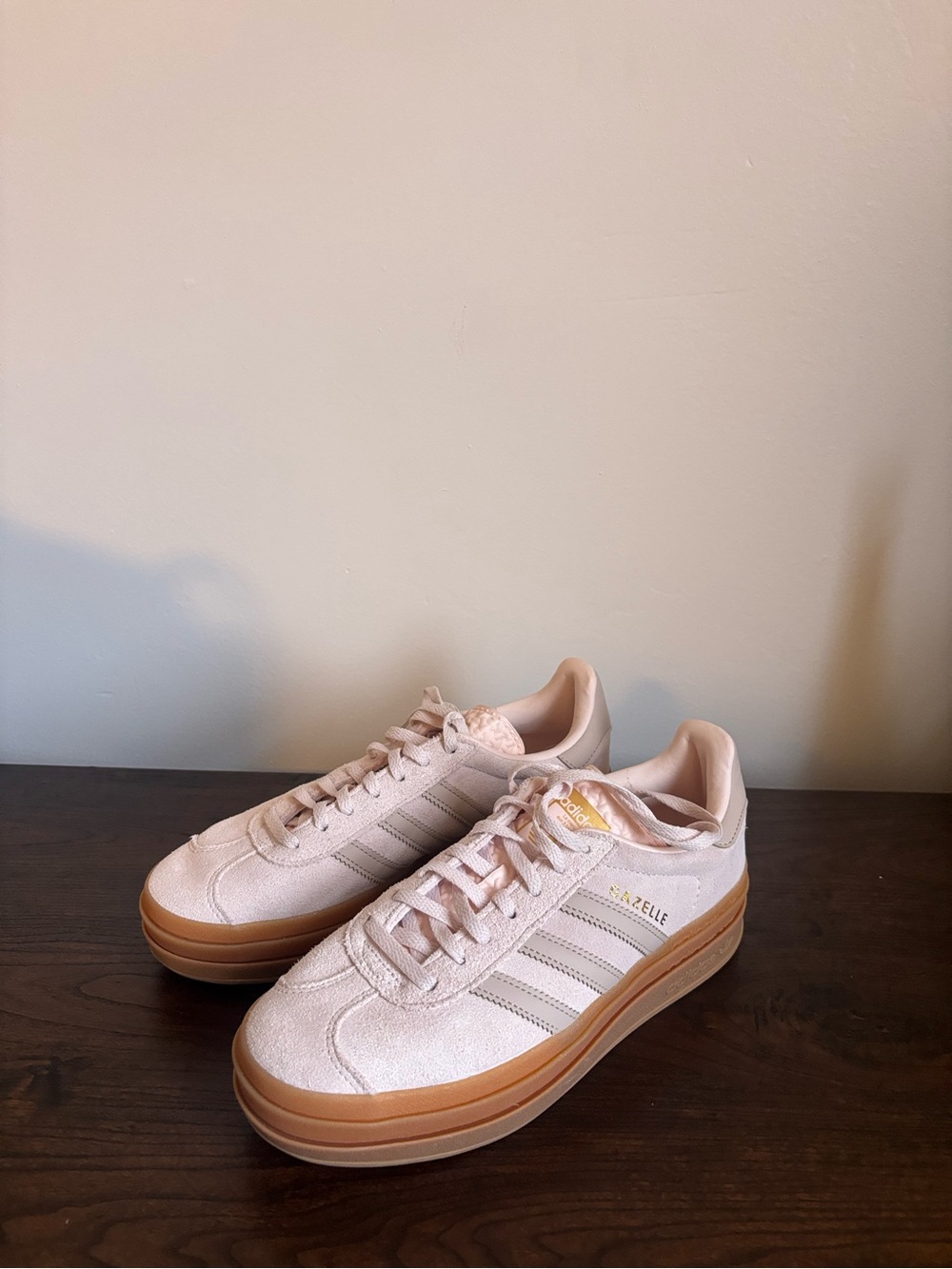Adidas Gazelle Platform Sneakers in Blush Pink and Light Brown